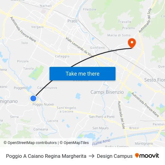 Poggio A Caiano Regina Margherita to Design Campus map