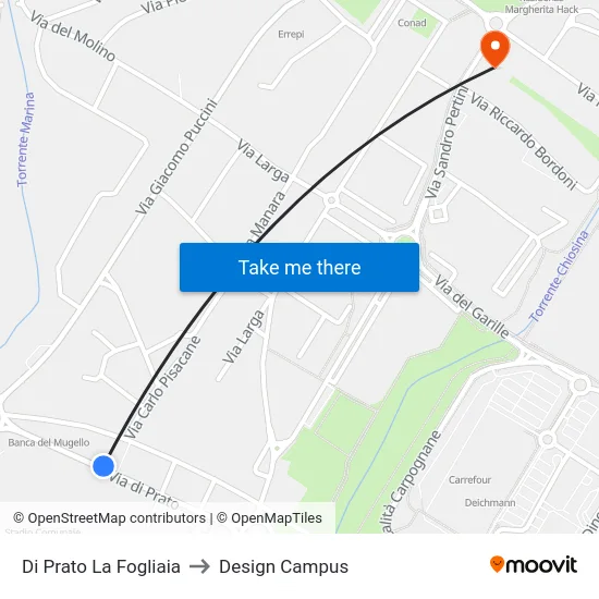 Di Prato La Fogliaia to Design Campus map