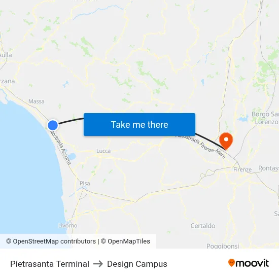 Pietrasanta Terminal to Design Campus map