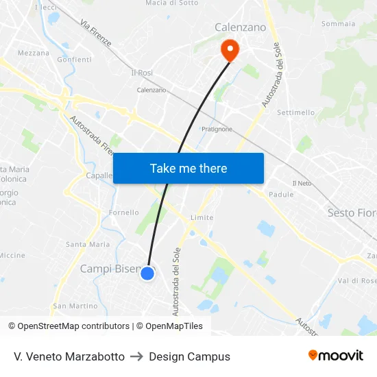 Via Veneto Marzabotto to Design Campus map