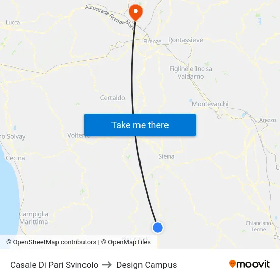 Casale Di Pari Svincolo to Design Campus map