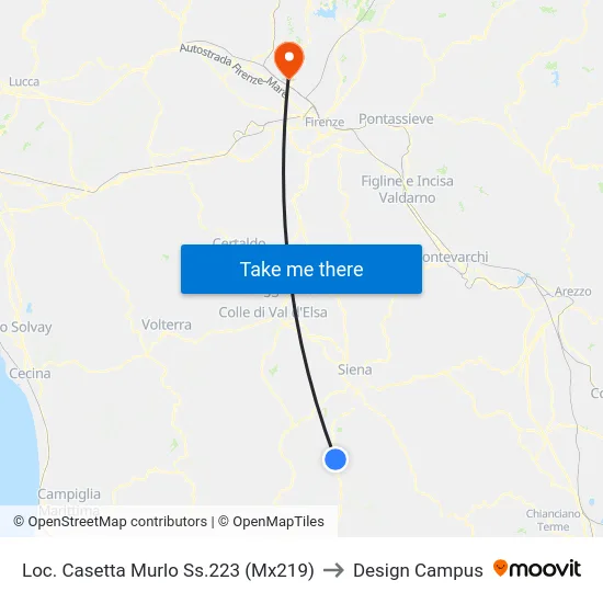 Loc. Casetta Murlo Ss.223 (Mx219) to Design Campus map
