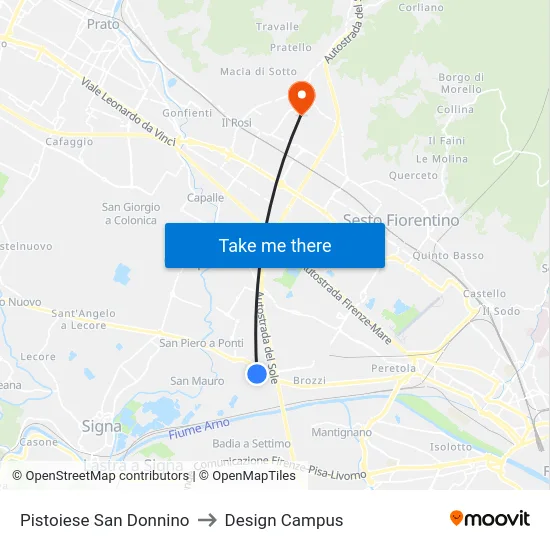 Pistoiese San Donnino to Design Campus map