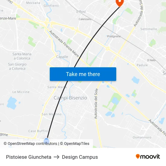 Pistoiese Giuncheta to Design Campus map