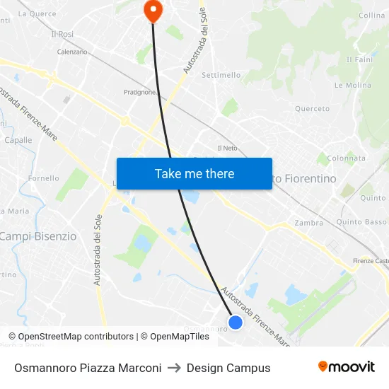 Osmannoro Piazza Marconi to Design Campus map