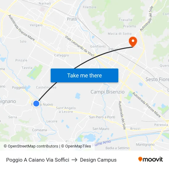 Poggio a Caiano Soffici Street to Design Campus map