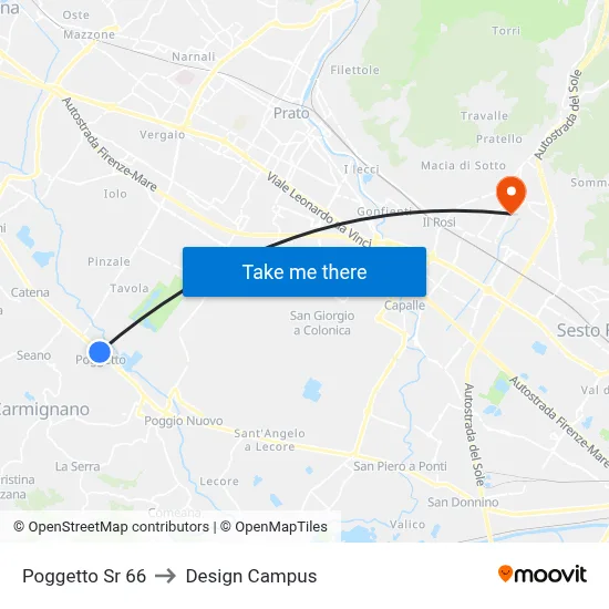 Poggetto State Road 66 to Design Campus map