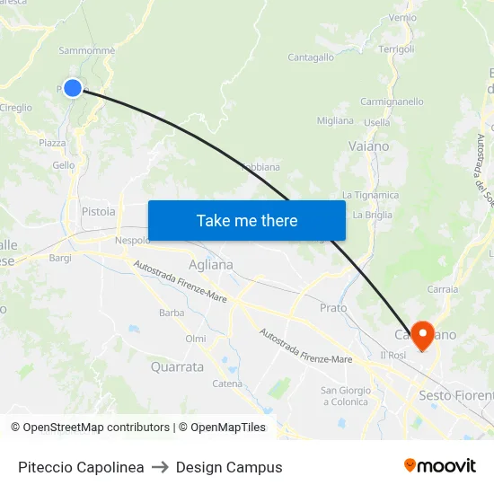 Piteccio Terminus to Design Campus map
