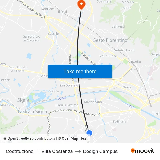 Constitution T1 Villa Costanza to Design Campus map