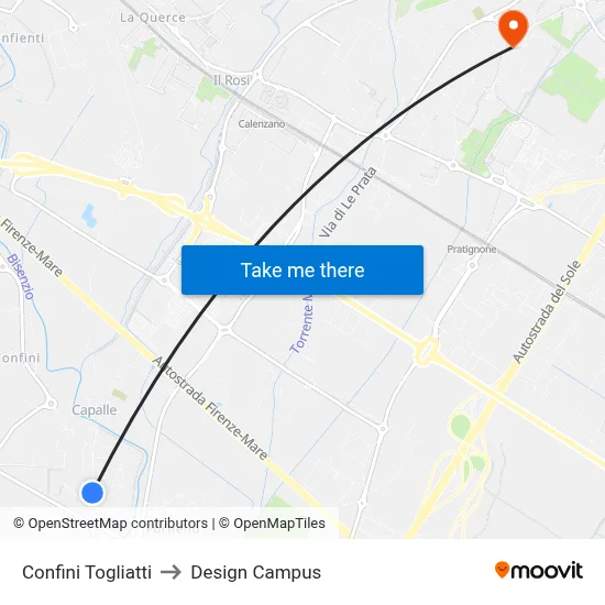 Confini Togliatti to Design Campus map