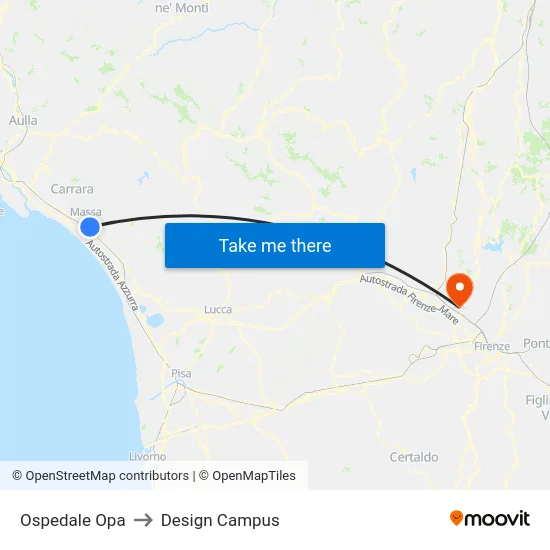 Ospedale Opa to Design Campus map