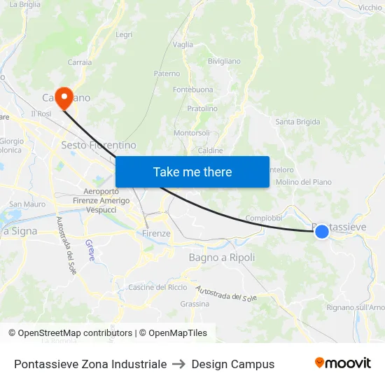 Pontassieve Industrial Zone to Design Campus map