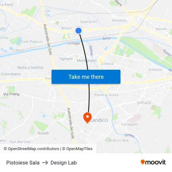 Pistoiese Sala to Design Lab map