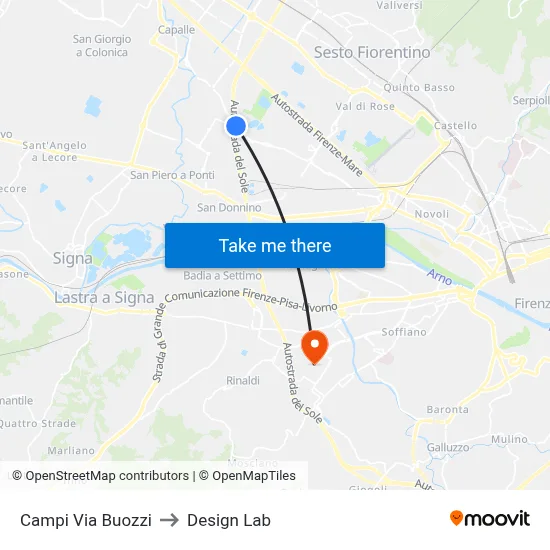 Campi Buozzi Street to Design Lab map