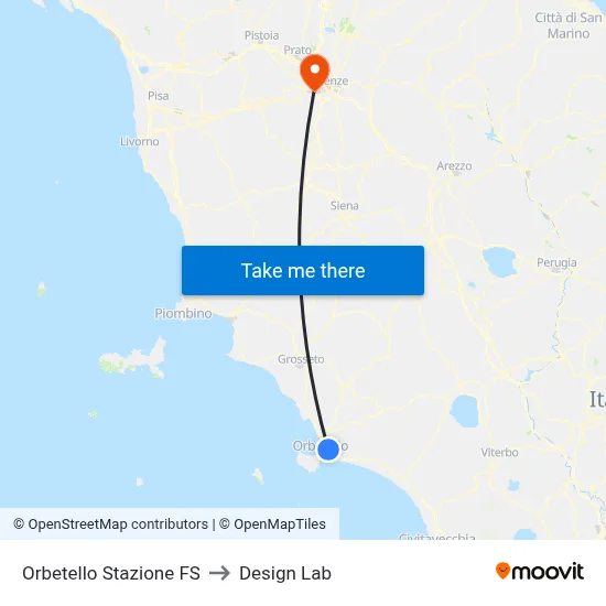 Orbetello Railway Station to Design Lab map