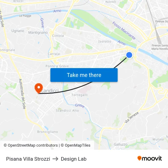 Pisana Villa Strozzi to Design Lab map