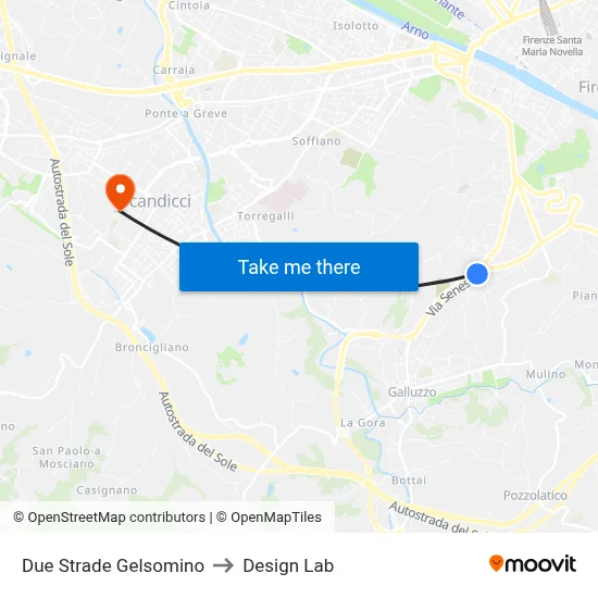 Due Strade Gelsomino to Design Lab map