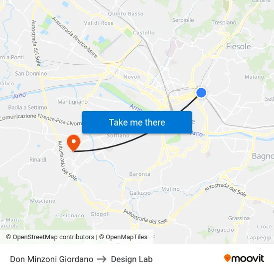 Don Minzoni Giordano to Design Lab map