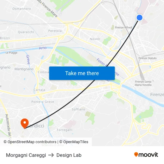 Morgagni Careggi to Design Lab map