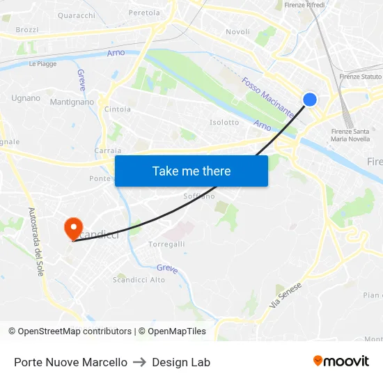 Porte Nuove Marcello to Design Lab map