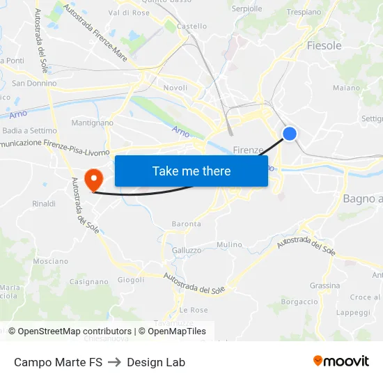Campo Marte Station to Design Lab map