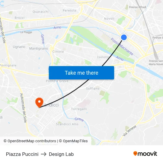 Puccini Square to Design Lab map