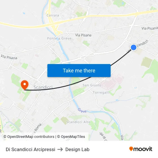 Di Scandicci Arcipressi to Design Lab map