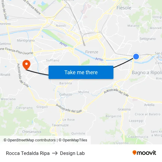 Rocca Tedalda Ripa to Design Lab map