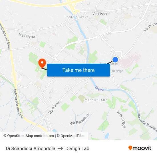 Scandicci Amendola to Design Lab map