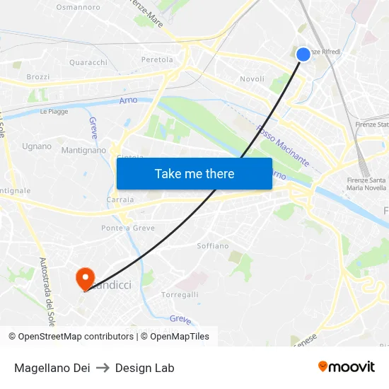 Magellan Street to Design Lab map