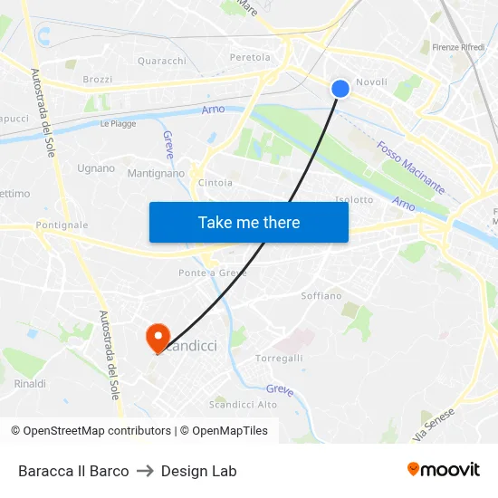 Baracca Il Barco to Design Lab map