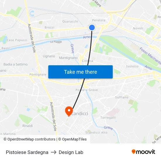 Pistoiese Sardegna to Design Lab map