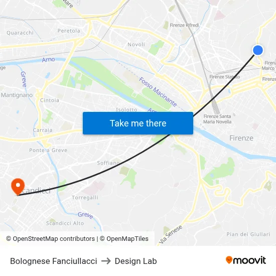 Bolognese Fanciullacci to Design Lab map
