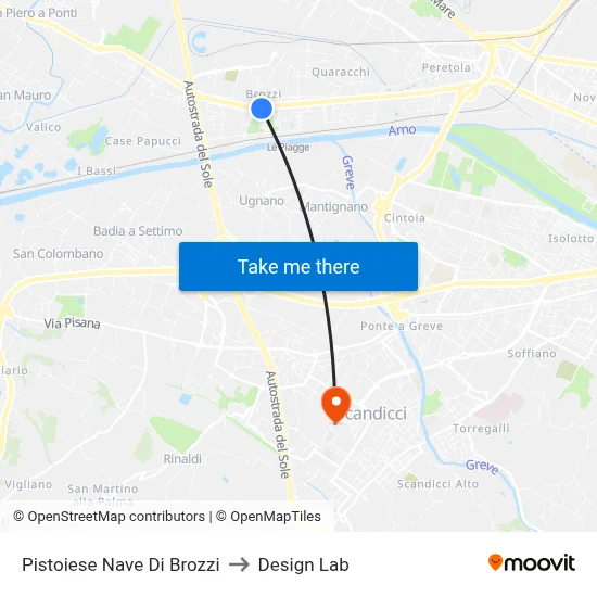 Pistoiese Nave Di Brozzi to Design Lab map
