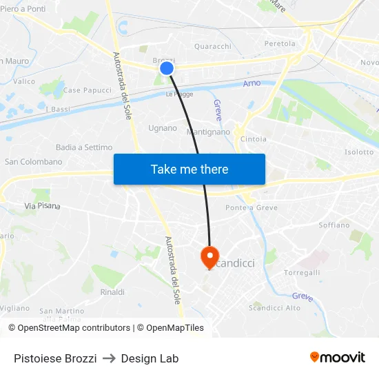 Pistoiese Brozzi to Design Lab map