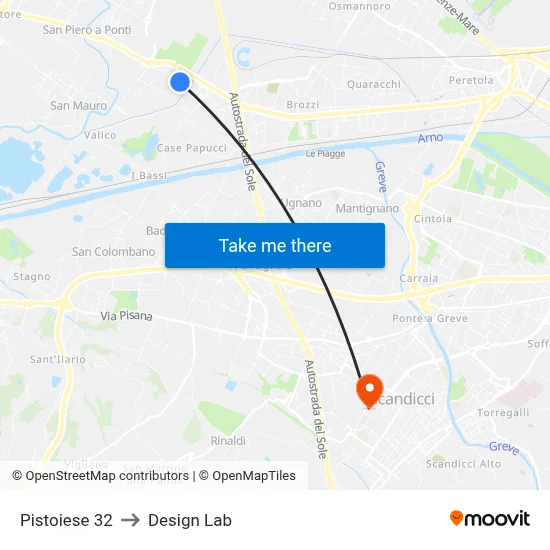 Pistoiese 32 to Design Lab map