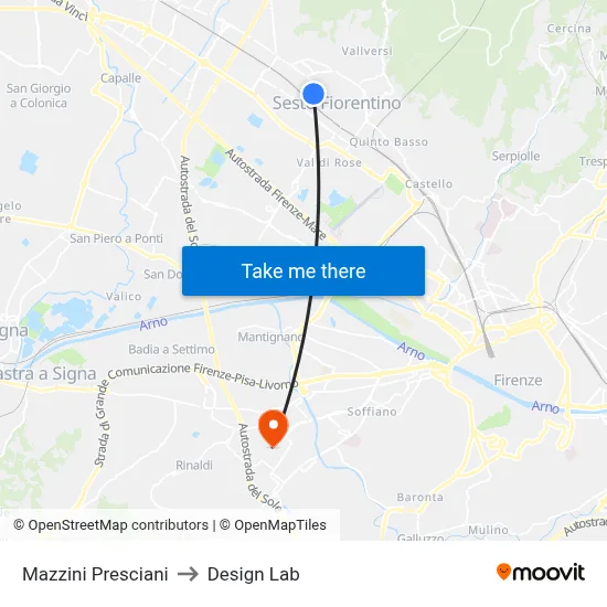 Mazzini Presciani to Design Lab map