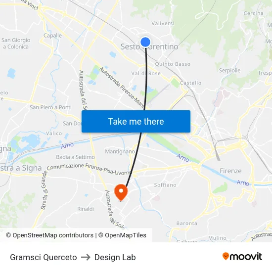 Gramsci Querceto to Design Lab map