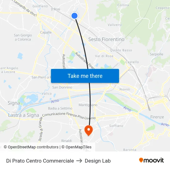 Di Prato Shopping Center to Design Lab map