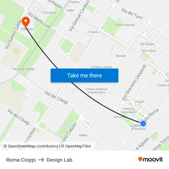 Roma Cioppi to Design Lab map