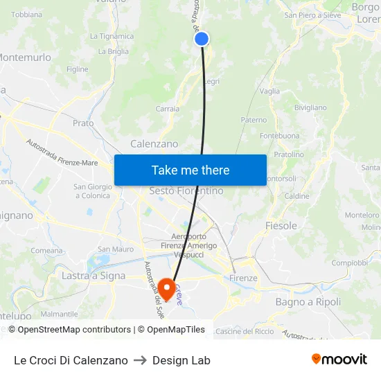 Le Croci Di Calenzano to Design Lab map