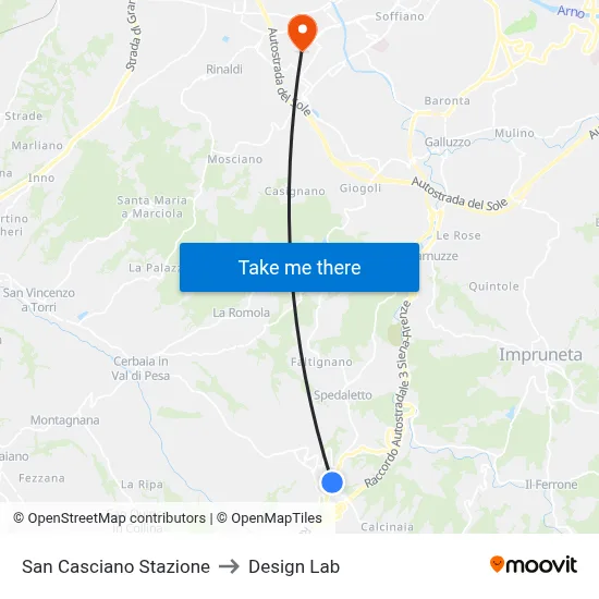 San Casciano Station to Design Lab map