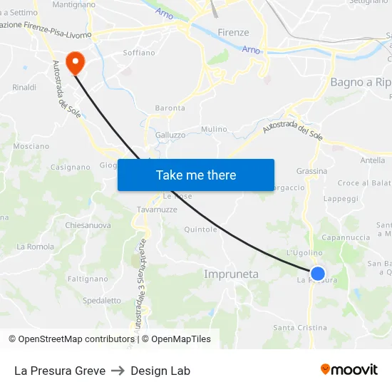 La Presura Greve to Design Lab map