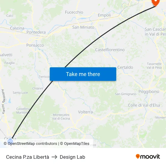 Cecina Piazza Libertà to Design Lab map
