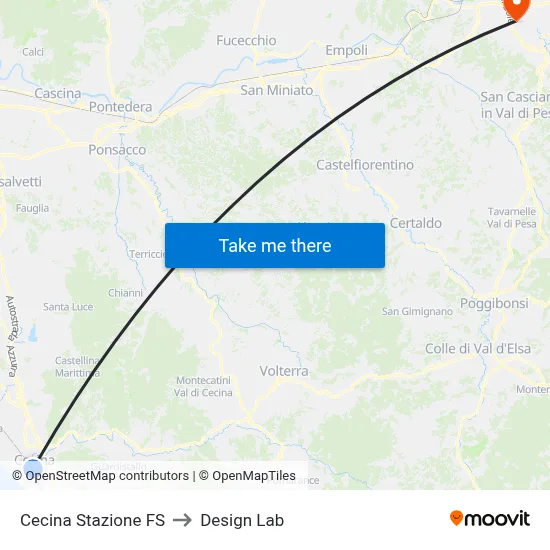 Cecina Railway Station to Design Lab map