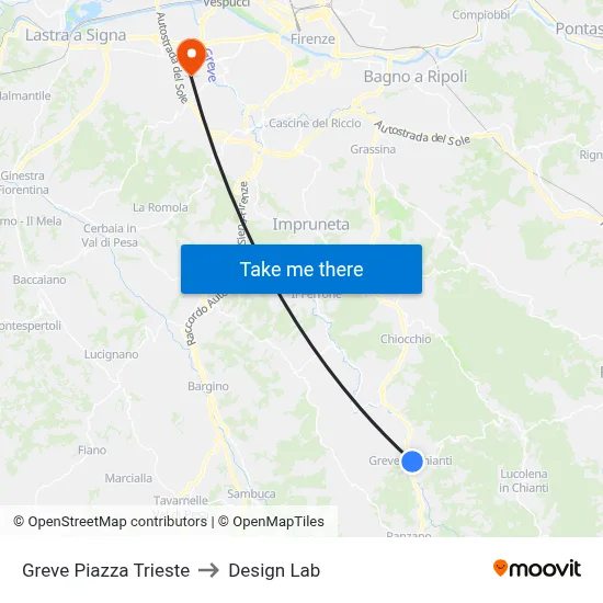 Greve Trieste Square to Design Lab map
