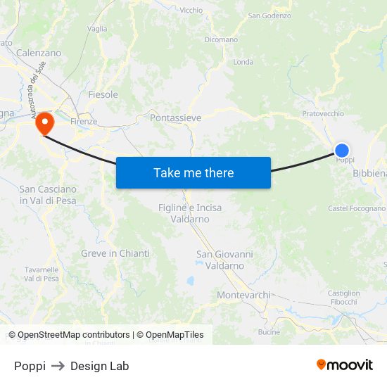 Poppi to Design Lab map