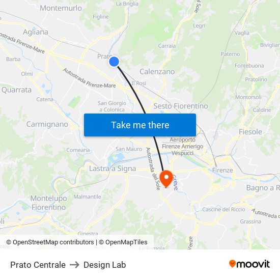 Prato Centrale to Design Lab map