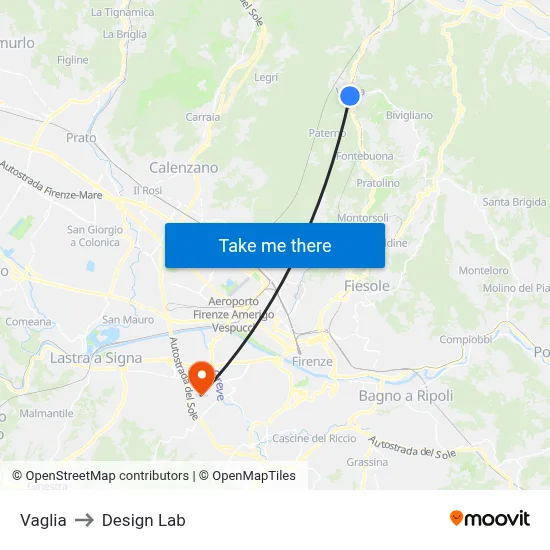 Vaglia to Design Lab map