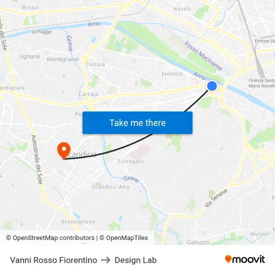 Vanni Rosso Fiorentino to Design Lab map